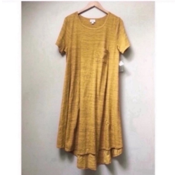 LuLaRoe Carly Dress Mustard Yellow Micro Stripe - Picture 2 of 6